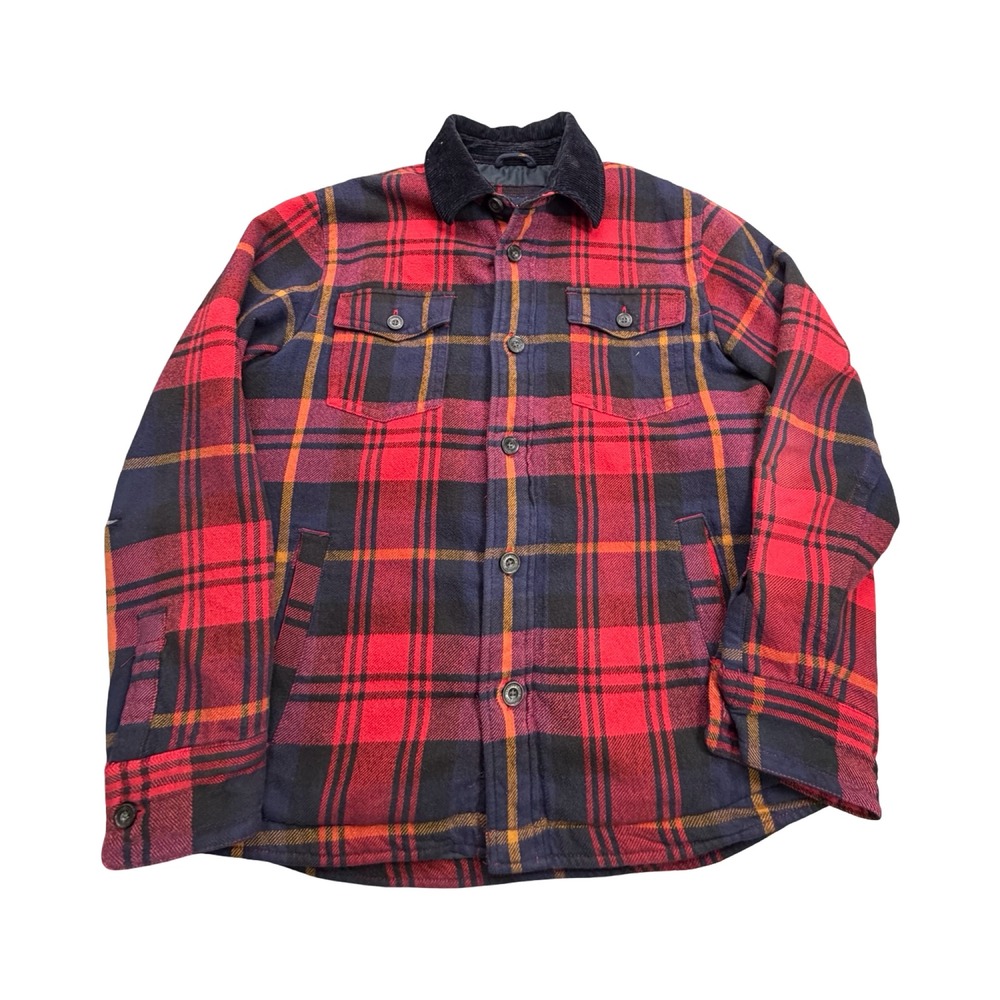 American Eagle Shirt Jacket Mens Large Red Plaid Quilted Flannel Corduroy Collar